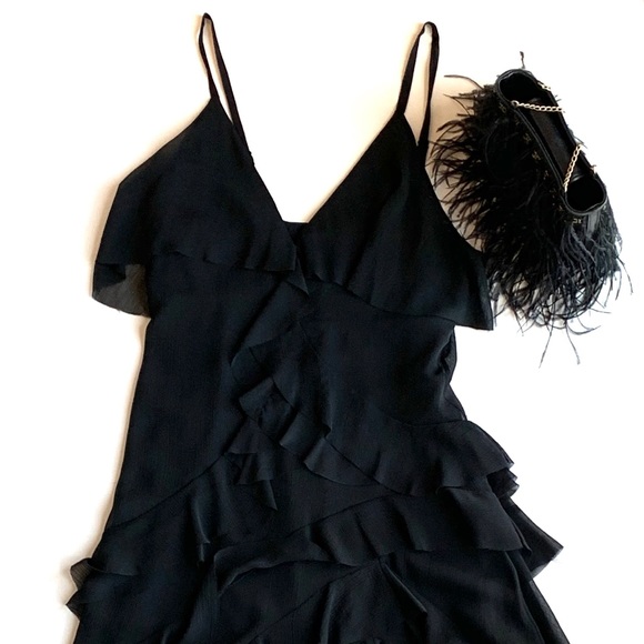 ALICE & OLIVIA FLIRTY BLACK RUFFLE MINI DRESS - Picture 7 of 10